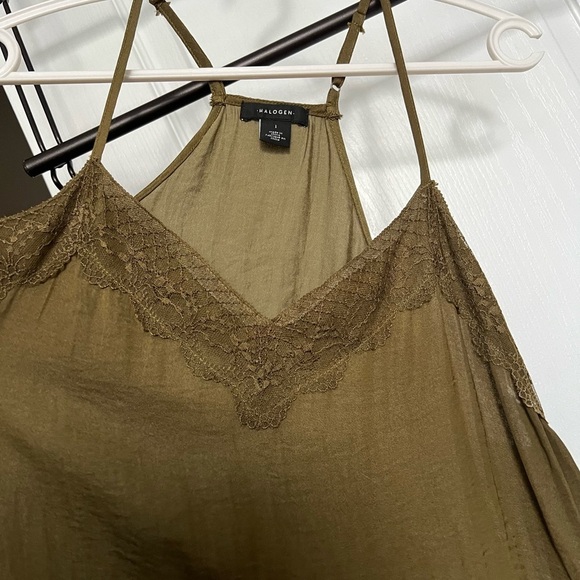Halogen Women's Racerback Lace Trim Cami Tank Top Y2K 90’s Olive Green Large - Picture 1 of 6